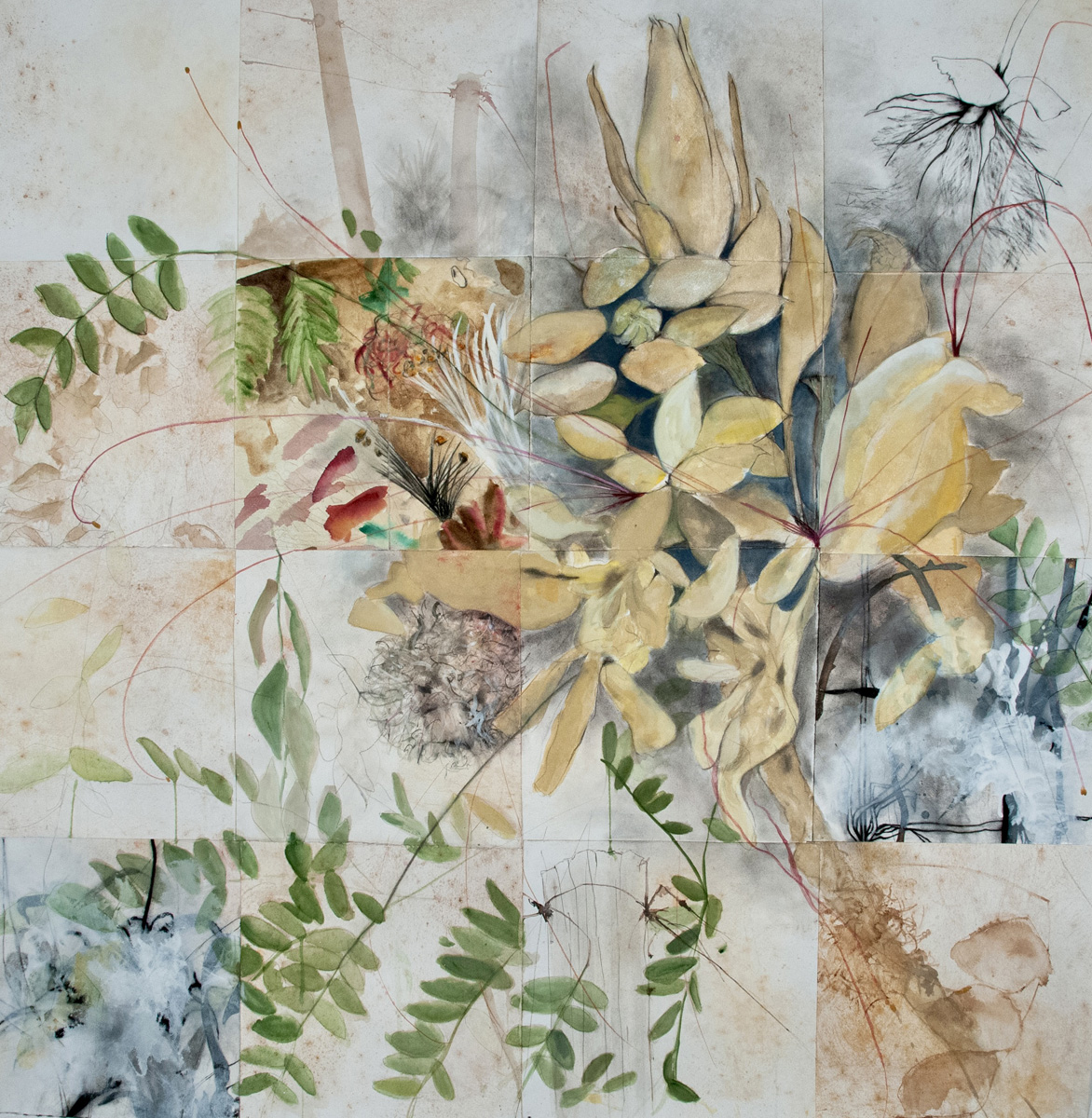 LOVE NOTES AND ELEGIES NO. 5 charcoal, earth, watercolor, ink, mixed media 56” x 56” 2022